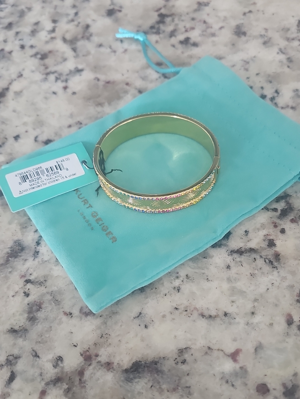 Kurt Geiger Gold Textured Braided Bangle Bracelet With Colored Crystals